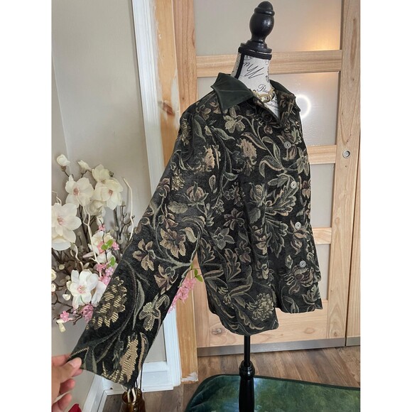 Susan Graver Womens Floral Jacket Tapestry Fabric Faux Suede Collar sz Large - Picture 6 of 8